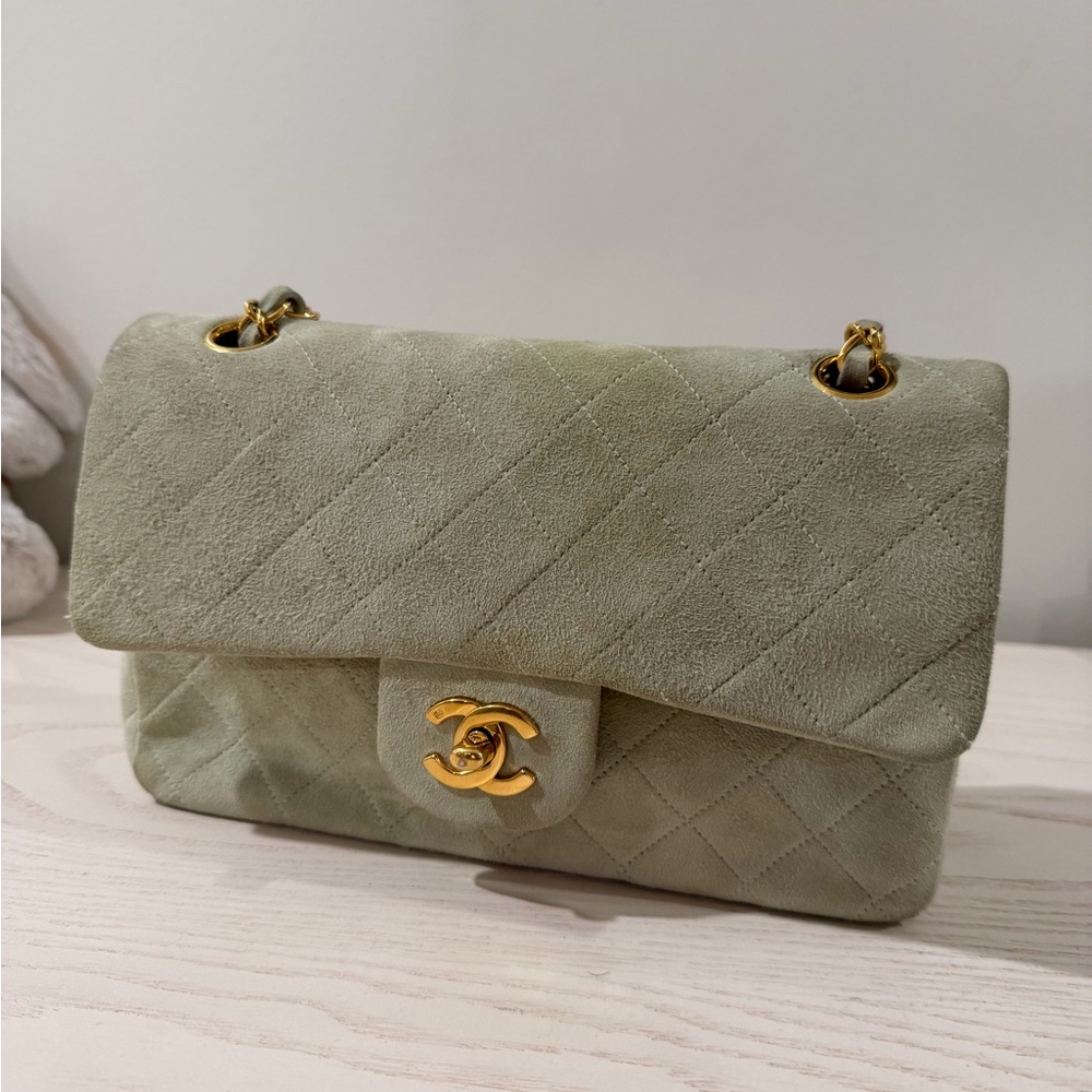 Chanel Sage Suede Quilted Shoulder Bag